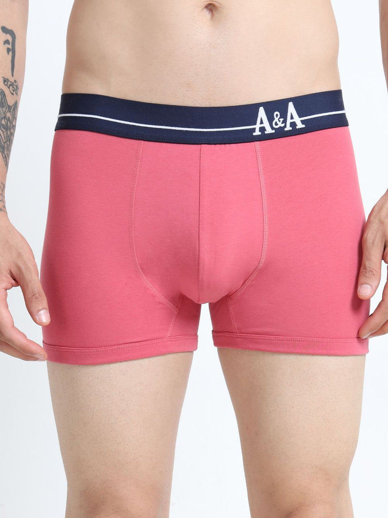Olive Green and Magenta Organic Cotton super stretch Trunk with Outer Elastic Regular Length Waistband - Pack of 2