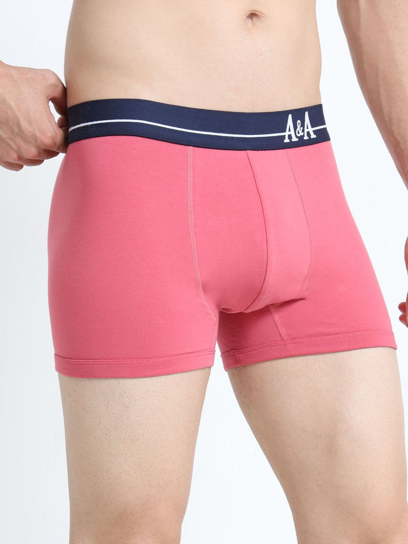 Olive Green and Magenta Organic Cotton super stretch Trunk with Outer Elastic Regular Length Waistband - Pack of 2