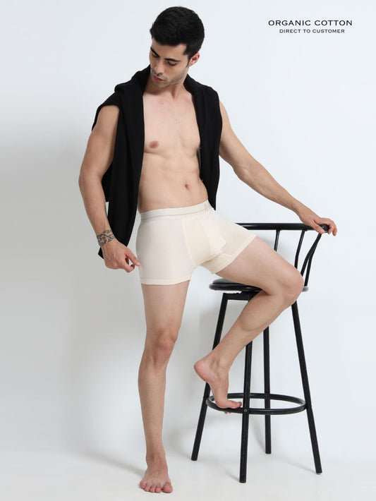 Beige and Beige Organic Cotton super stretch Trunk with Outer Elastic Regular Length Waistband - Pack of 2