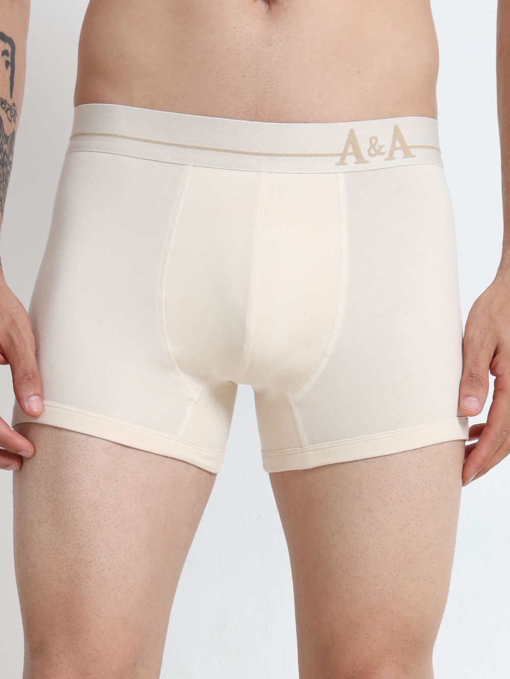 Beige and Beige Organic Cotton super stretch Trunk with Outer Elastic Regular Length Waistband - Pack of 2