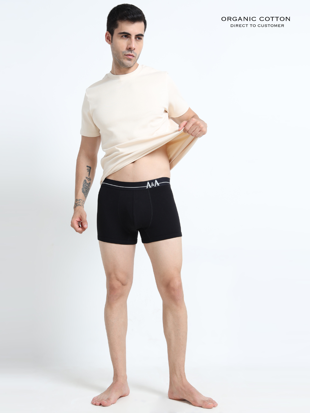 Black and Black Organic Cotton super stretch Trunk with Outer Elastic Regular Length Waistband - Pack of 2