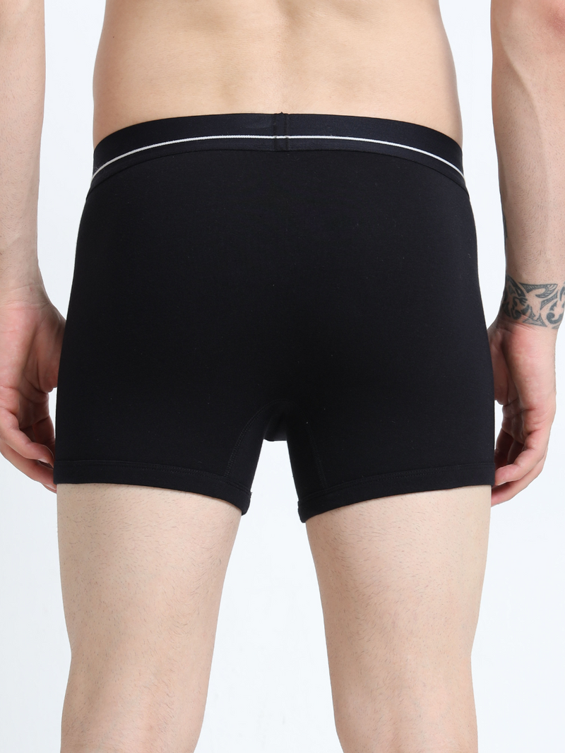 Black and Black Organic Cotton super stretch Trunk with Outer Elastic Regular Length Waistband - Pack of 2