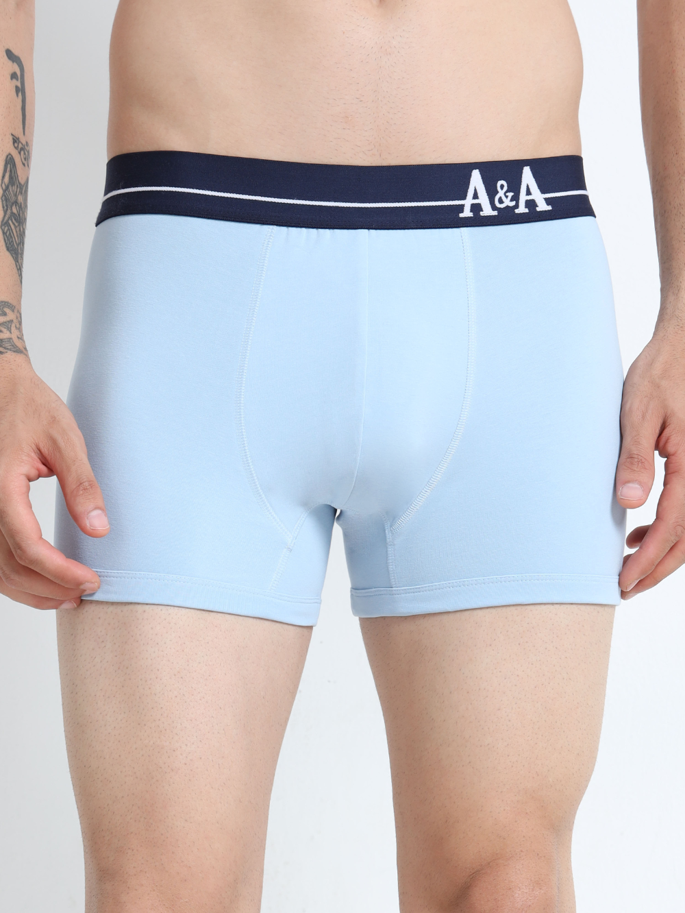 Medieval Blue and Light Blue Organic Cotton super stretch Trunk with Outer Elastic Regular Length Waistband - Pack of 2