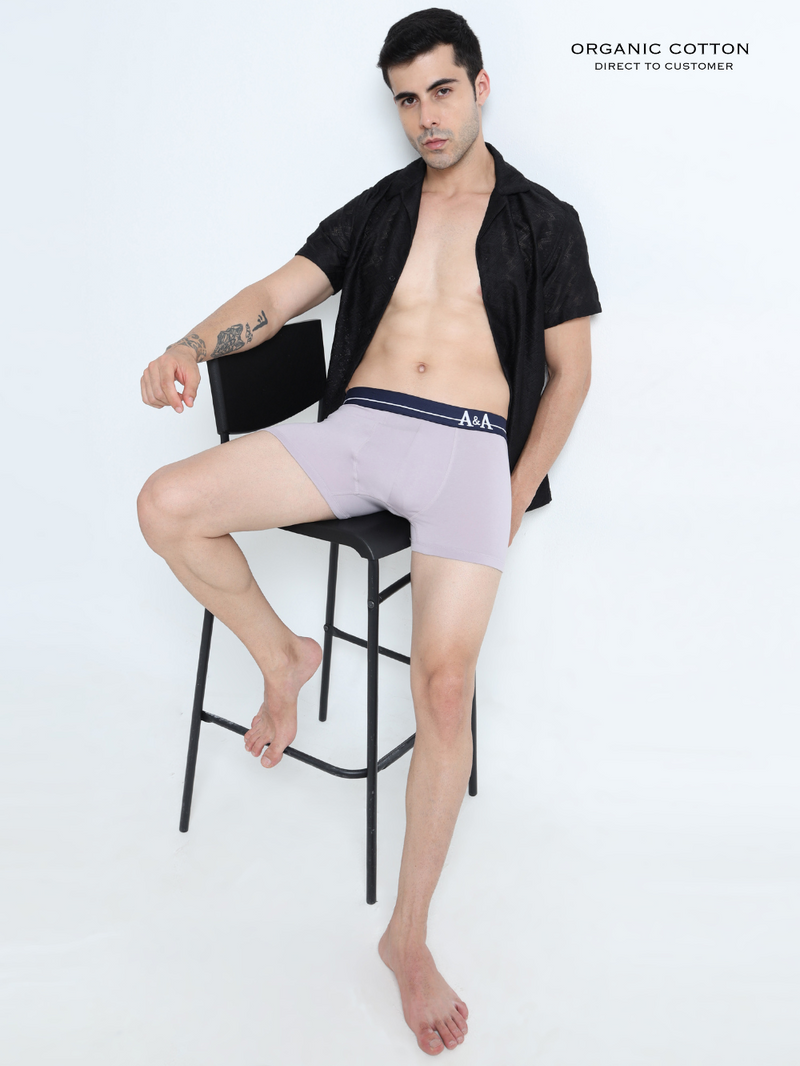 Gull Grey and Sea Blue Organic Cotton super stretch Trunk with Outer Elastic Regular Length Waistband - Pack of 2
