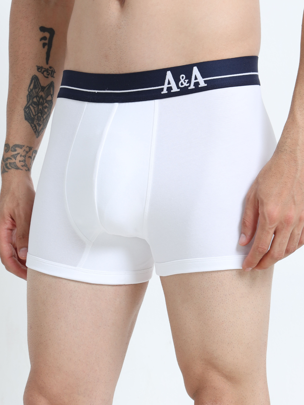 White and White Organic Cotton super stretch Trunk with Outer Elastic Regular Length Waistband - Pack of 2