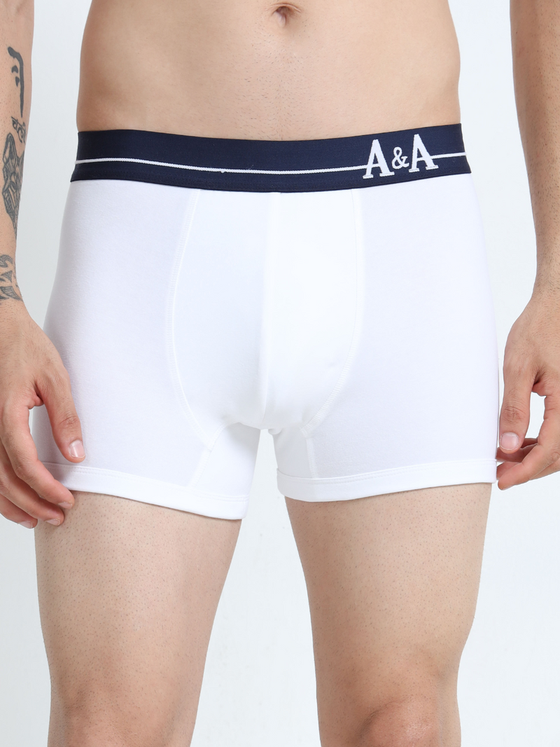 White and White Organic Cotton super stretch Trunk with Outer Elastic Regular Length Waistband - Pack of 2