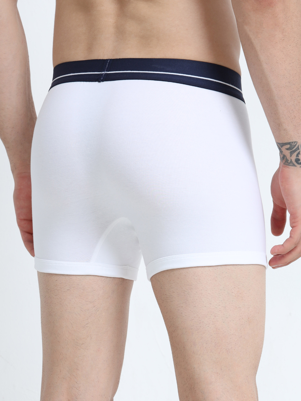 White and White Organic Cotton super stretch Trunk with Outer Elastic Regular Length Waistband - Pack of 2