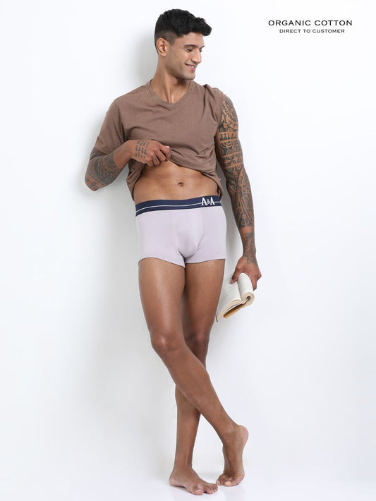 Gull Grey and Sea Blue Organic Cotton super stretch Trunk with Outer Elastic Short Length Waistband - Pack of 2