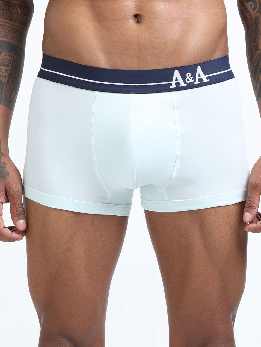 Gull Grey and Sea Blue Organic Cotton super stretch Trunk with Outer Elastic Short Length Waistband - Pack of 2