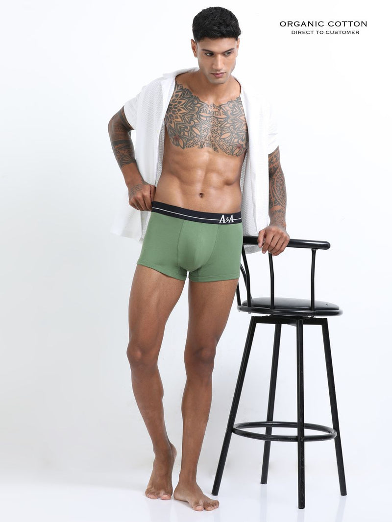 Olive Green and Magenta Organic Cotton super stretch Trunk with Outer Elastic Short Length Waistband - Pack of 2