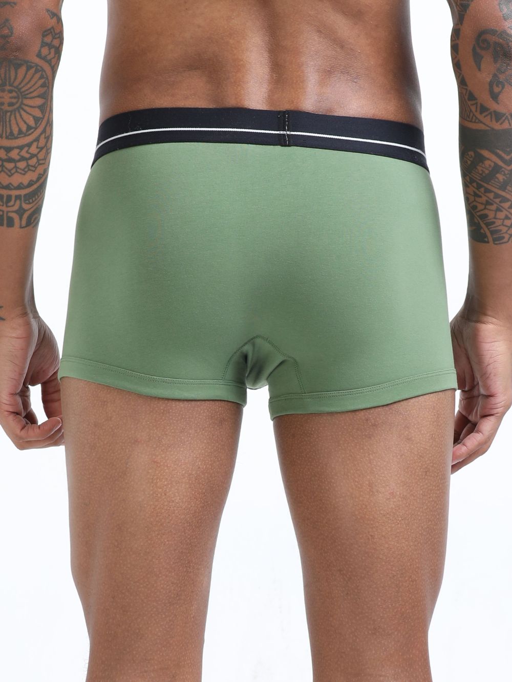 Olive Green and Magenta Organic Cotton super stretch Trunk with Outer Elastic Short Length Waistband - Pack of 2