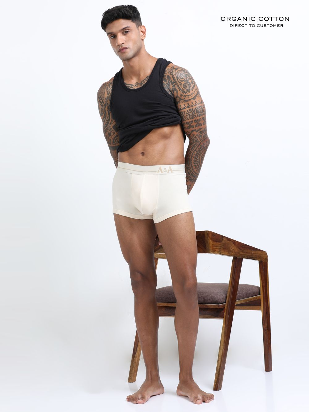 Beige and Beige Organic Cotton super stretch Trunk with Outer Elastic Short Length Waistband - Pack of 2