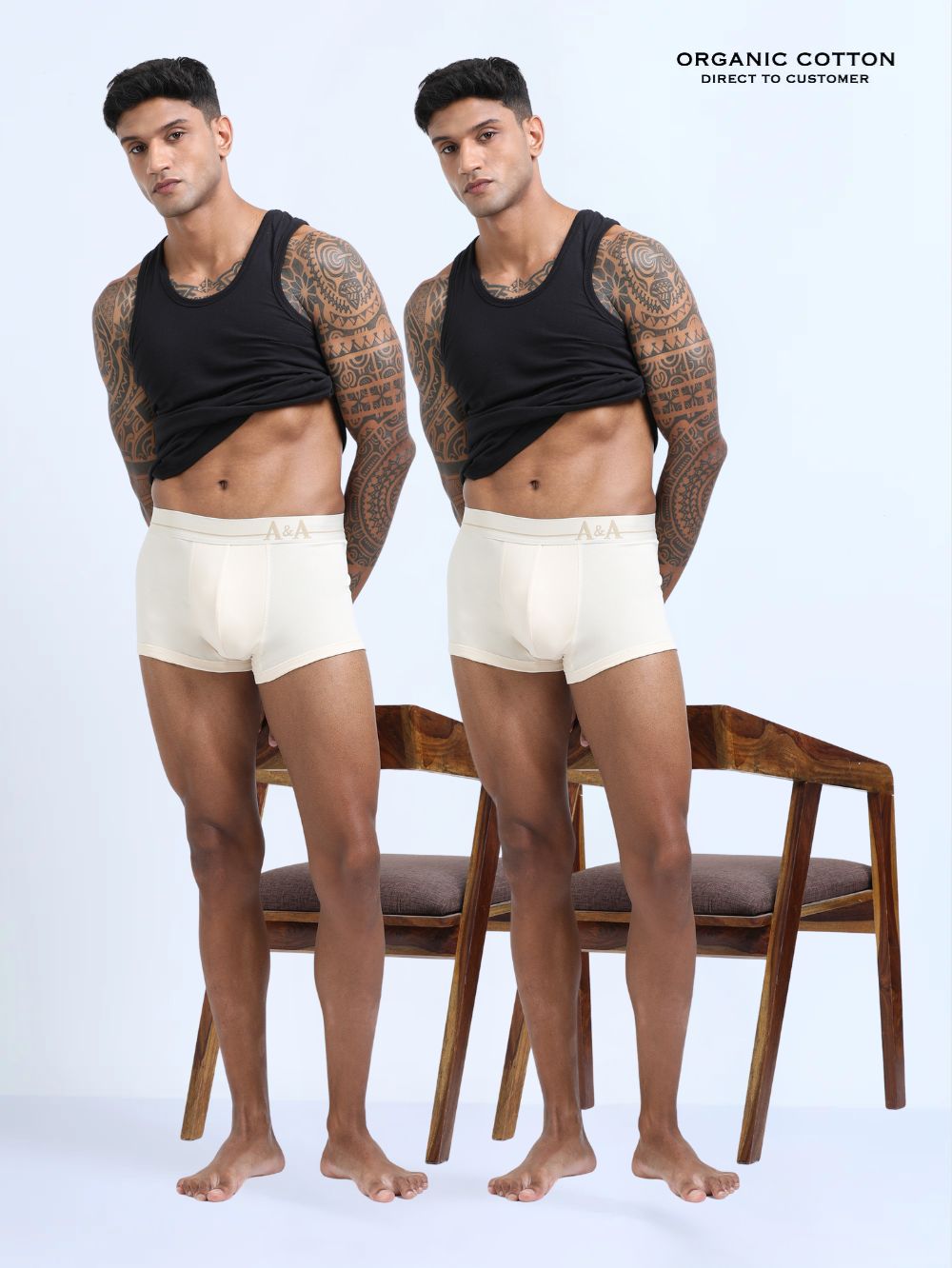 Beige and Beige Organic Cotton super stretch Trunk with Outer Elastic Short Length Waistband - Pack of 2