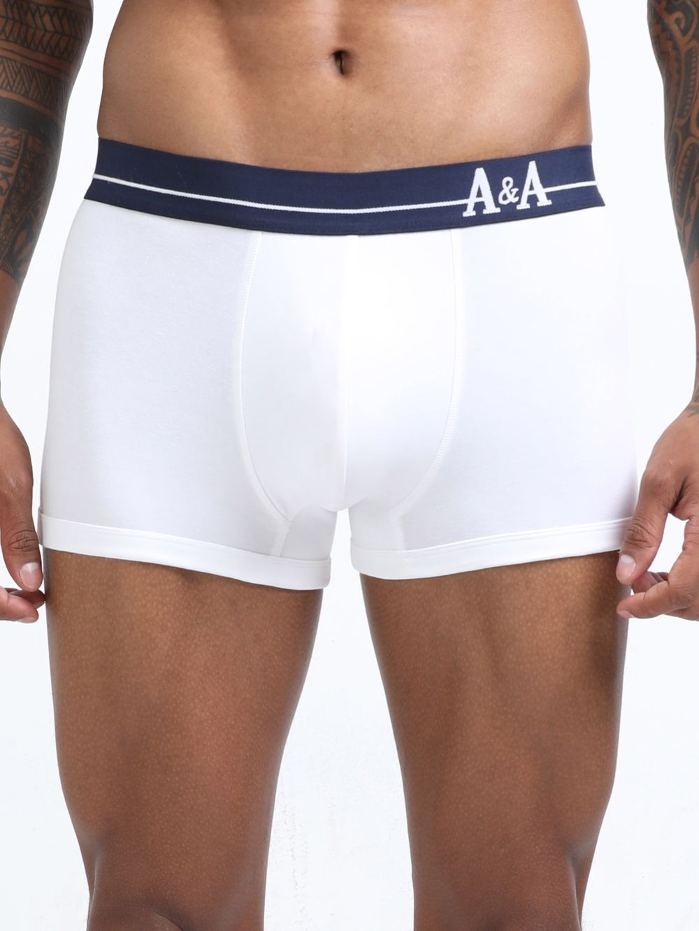 White and White Organic Cotton super stretch Trunk with Outer Elastic Short Length Waistband - Pack of 2