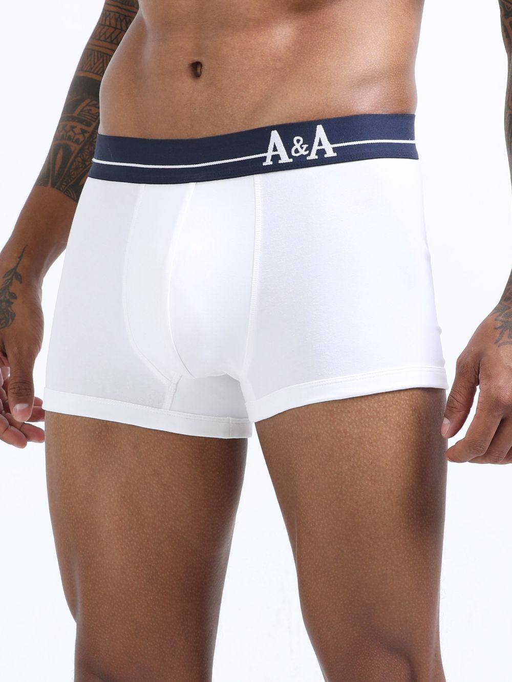 White and White Organic Cotton super stretch Trunk with Outer Elastic Short Length Waistband - Pack of 2