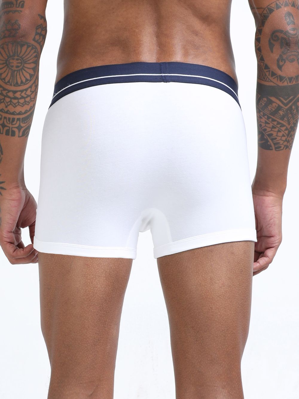 White and White Organic Cotton super stretch Trunk with Outer Elastic Short Length Waistband - Pack of 2