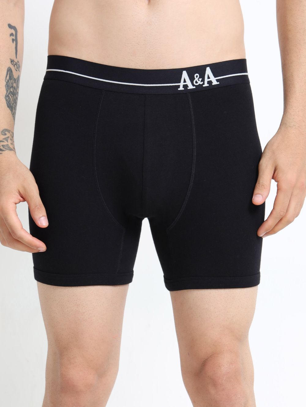 Black and Black Organic Cotton super stretch Trunk with Outer Elastic Long Length Waistband - Pack of 2