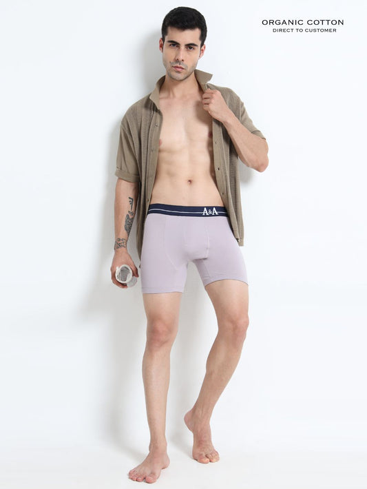 Gull Grey and Gull Grey Organic Cotton super stretch Trunk with Outer Elastic Long Length Waistband - Pack of 2