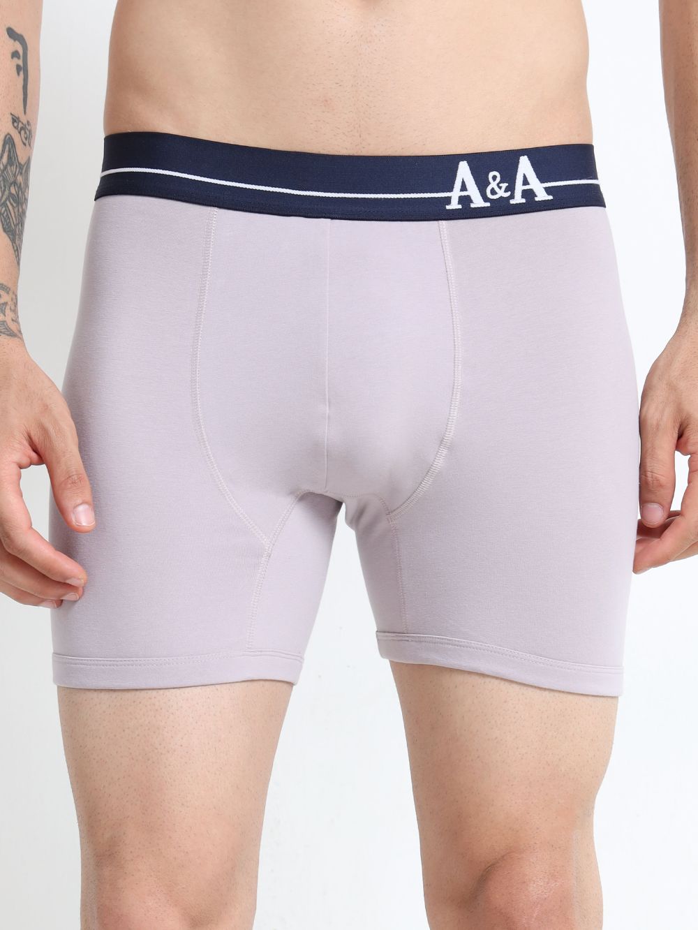 Gull Grey and Gull Grey Organic Cotton super stretch Trunk with Outer Elastic Long Length Waistband - Pack of 2