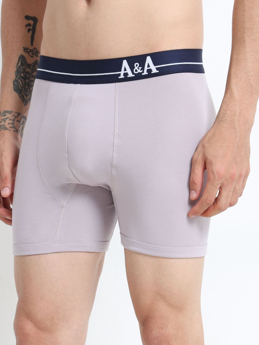 Gull Grey and Gull Grey Organic Cotton super stretch Trunk with Outer Elastic Long Length Waistband - Pack of 2