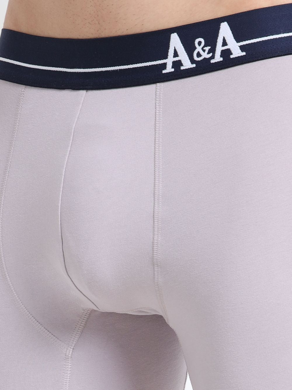 Gull Grey and Gull Grey Organic Cotton super stretch Trunk with Outer Elastic Long Length Waistband - Pack of 2