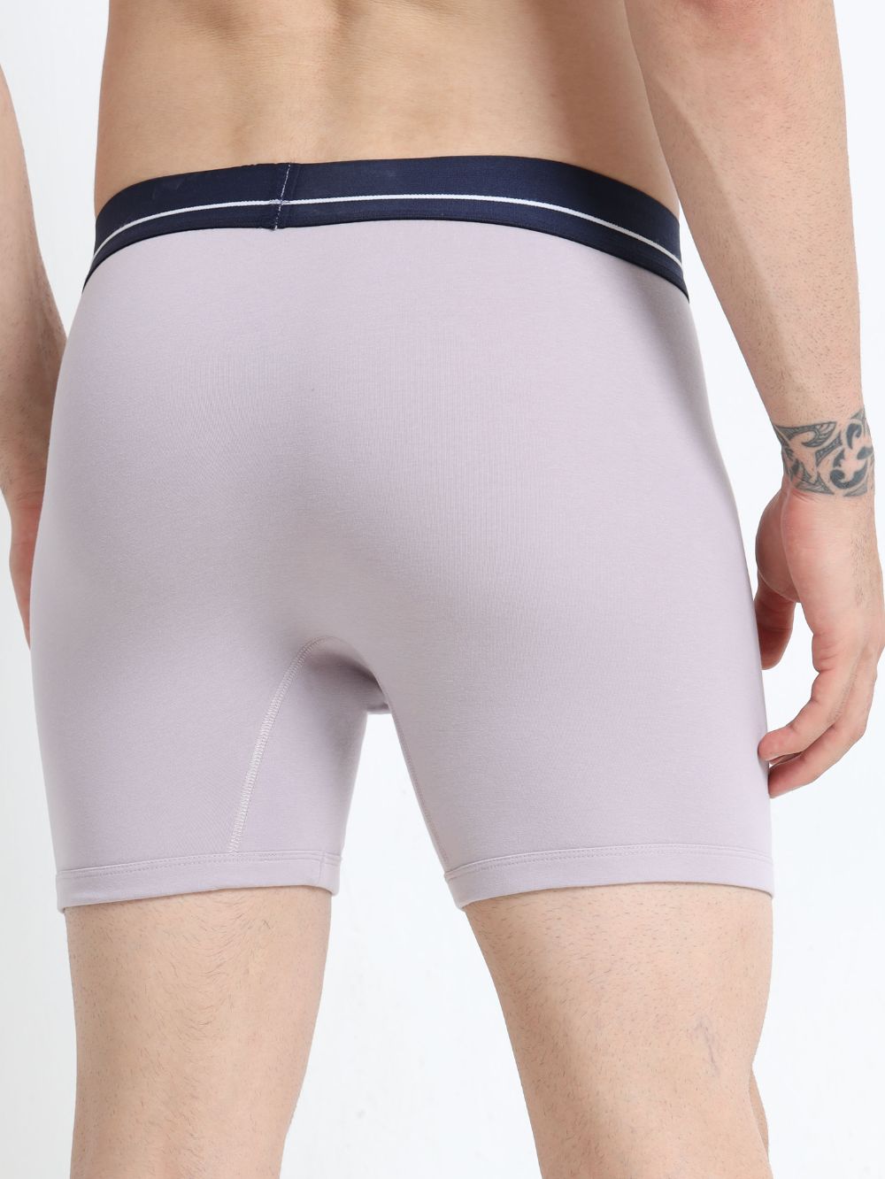 Gull Grey and Gull Grey Organic Cotton super stretch Trunk with Outer Elastic Long Length Waistband - Pack of 2