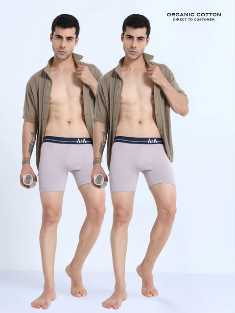 Gull Grey and Gull Grey Organic Cotton super stretch Trunk with Outer Elastic Long Length Waistband - Pack of 2