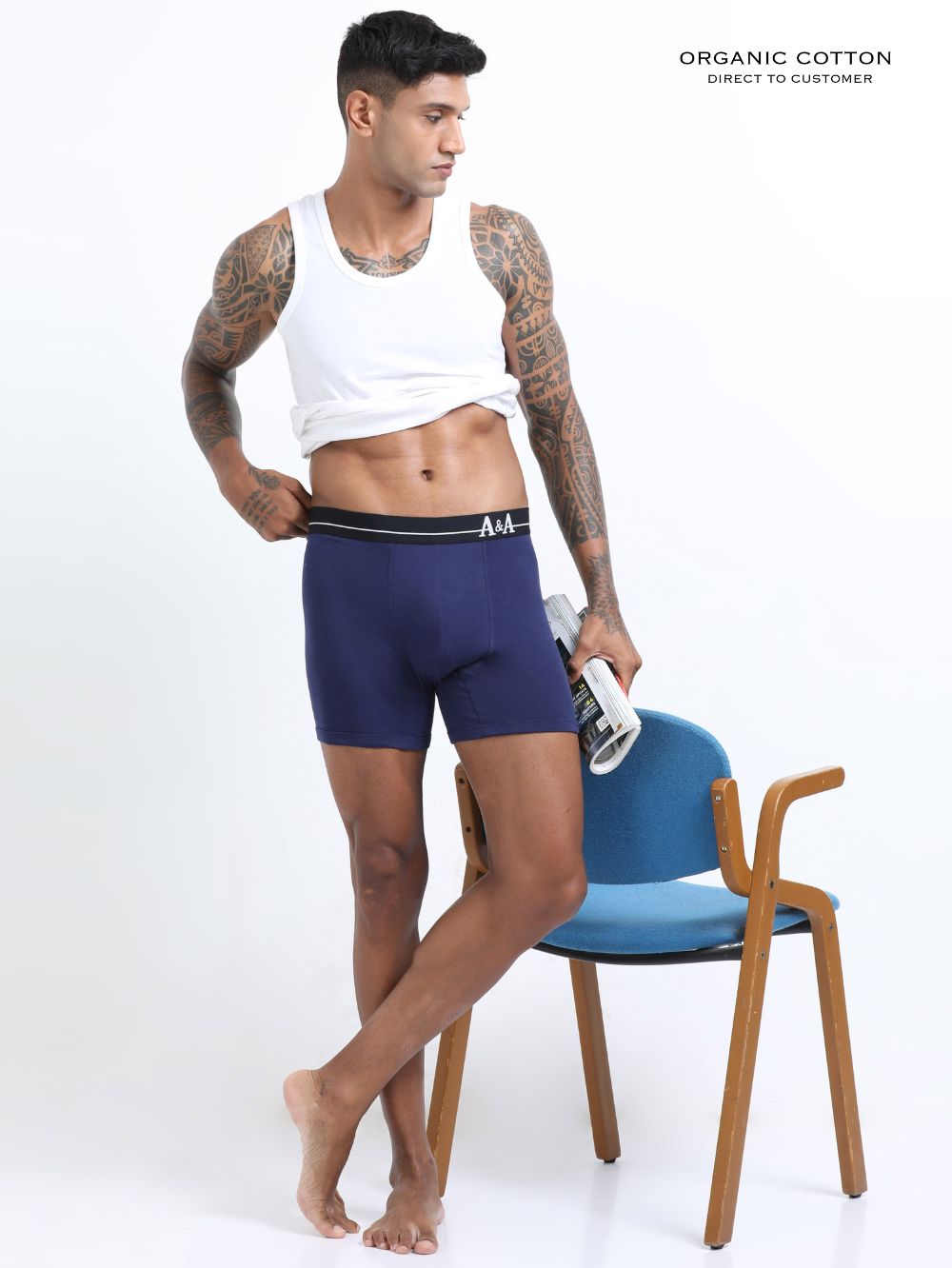 Medieval Blue and Medieval Blue Organic Cotton super stretch Trunk with Outer Elastic Long Length Waistband - Pack of 2