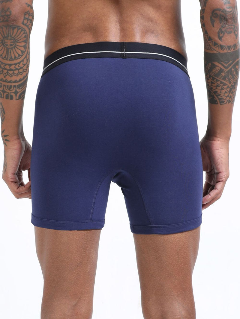 Medieval Blue and Medieval Blue Organic Cotton super stretch Trunk with Outer Elastic Long Length Waistband - Pack of 2