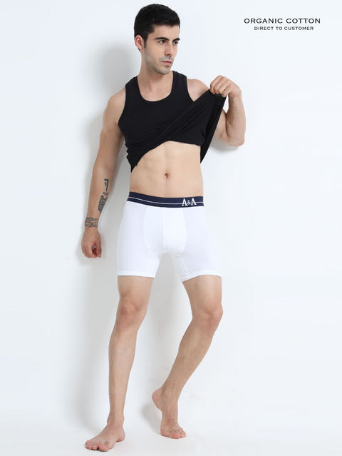 White and White Organic Cotton super stretch Trunk with Outer Elastic Long Length Waistband - Pack of 2