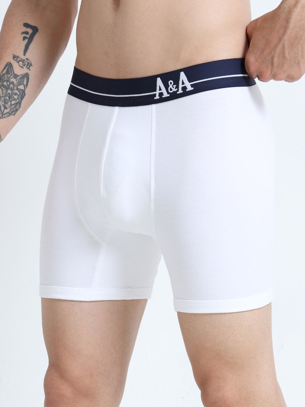 White and White Organic Cotton super stretch Trunk with Outer Elastic Long Length Waistband - Pack of 2