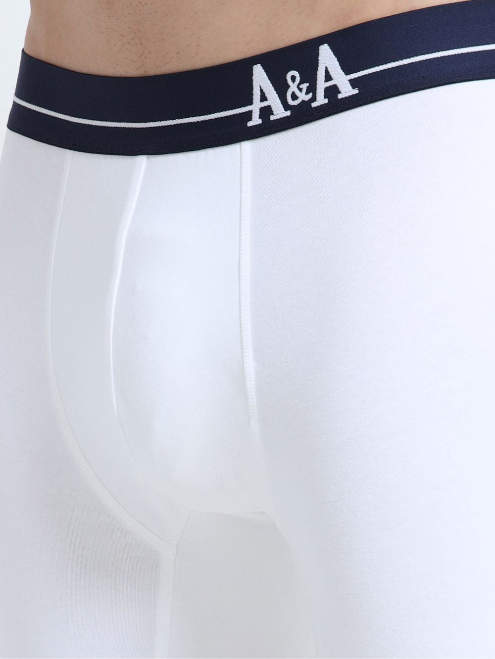 White and White Organic Cotton super stretch Trunk with Outer Elastic Long Length Waistband - Pack of 2