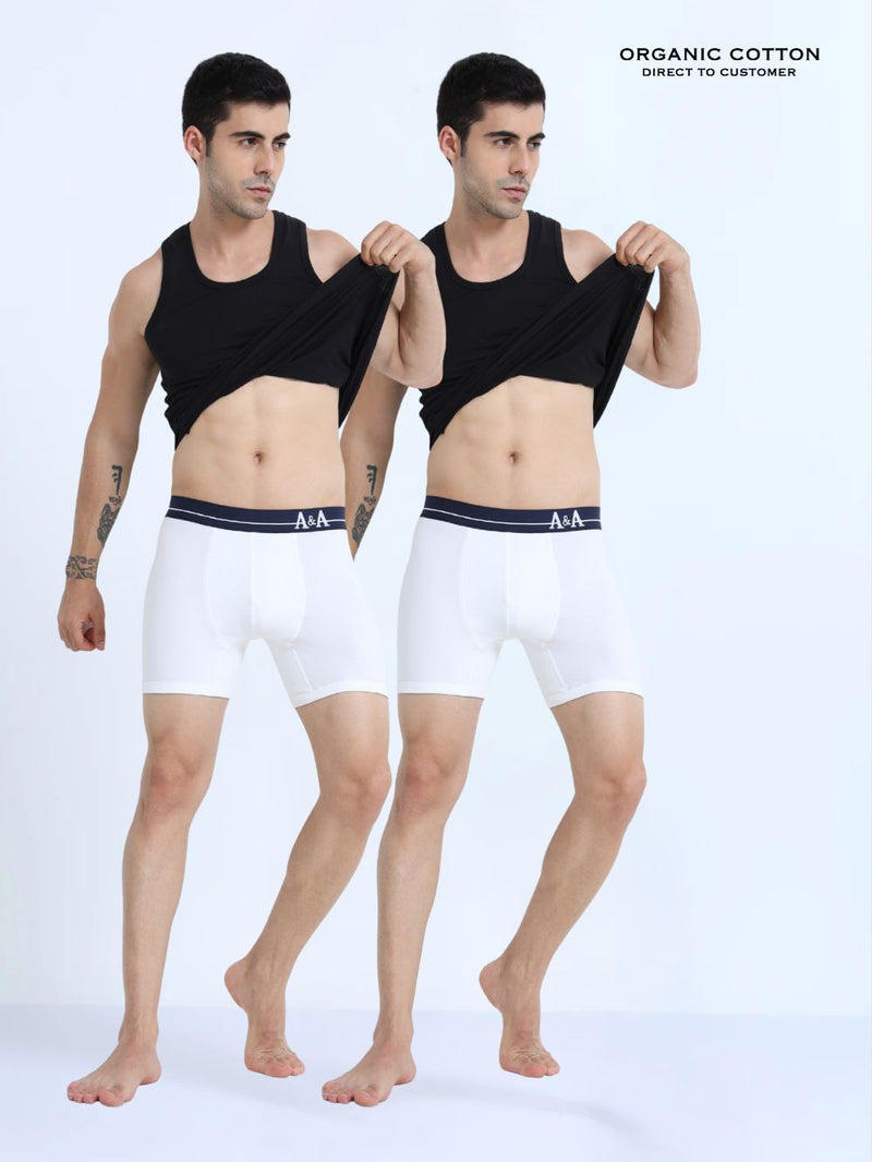 White and White Organic Cotton super stretch Trunk with Outer Elastic Long Length Waistband - Pack of 2