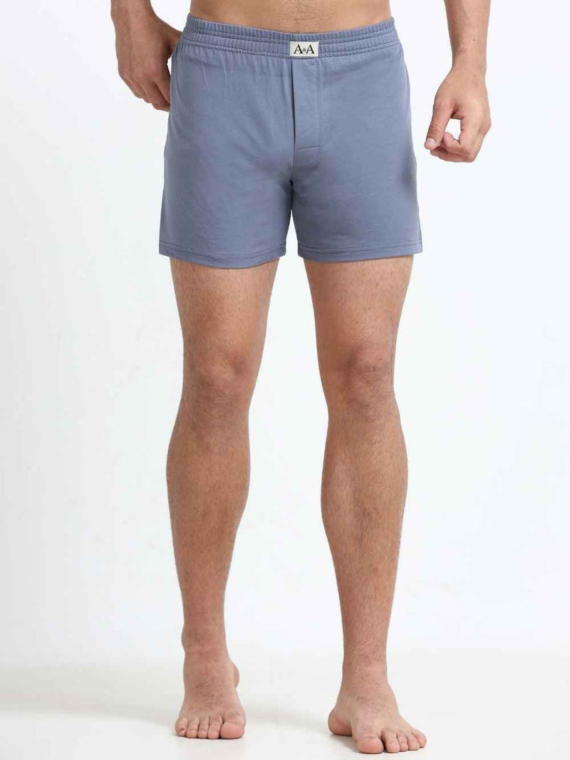Organic Cotton Short Boxer for Mens - Pack of 3 (Navy, Blueish Grey, PO9-White)