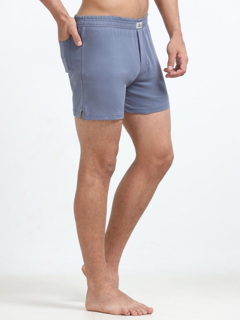Organic Cotton Short Boxer for Mens - Pack of 3 (Navy, Blueish Grey, PO9-White)