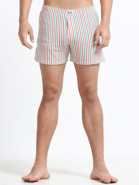 Beige Mens Organic Cotton Multi-Color Stripe Printed Short Boxer - Pack of 1