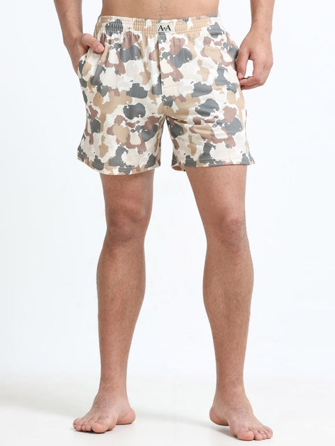 Beige Organic Cotton Earth-Tone Camouflage Mens Regular Printed Boxers - Pack of 1