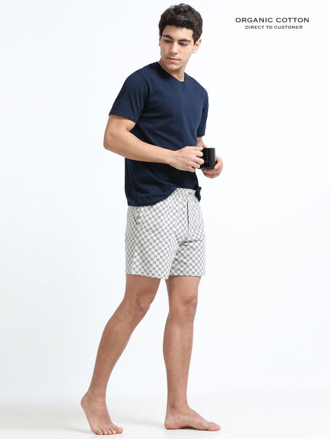 Grey Mens Organic Cotton Boxer Regular With Modern Lattice Circle Print - Pack Of 1