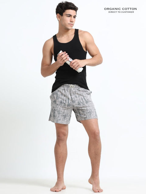 Grey Mens Organic Cotton Comfort Regular Printed Boxer with Abstract Design - Pack Of 1