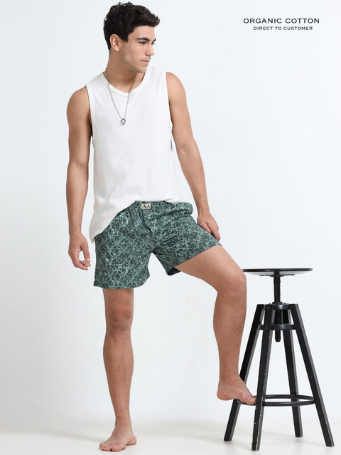 Green Mens Organic Cotton Regular Fit Abstract Line Printed Boxer - Pack Of 1