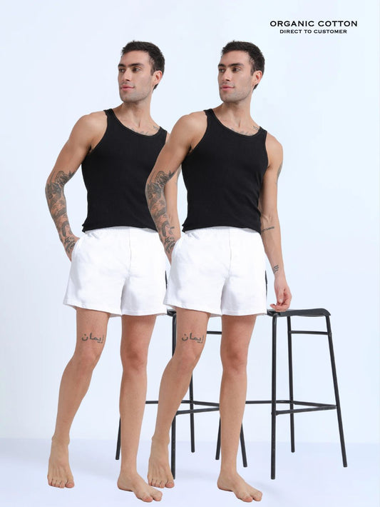 White and White Organic Cotton Regular Boxer for Mens - Pack of 2