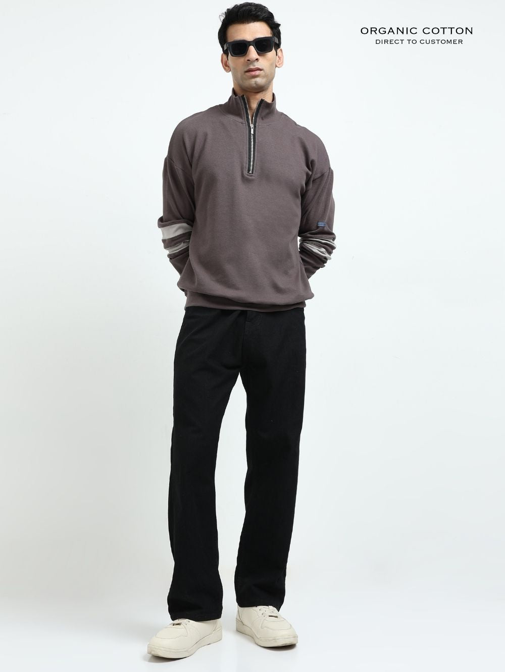 Dark Grey A & A Mens Organic Cotton Zip-Neck Pullover