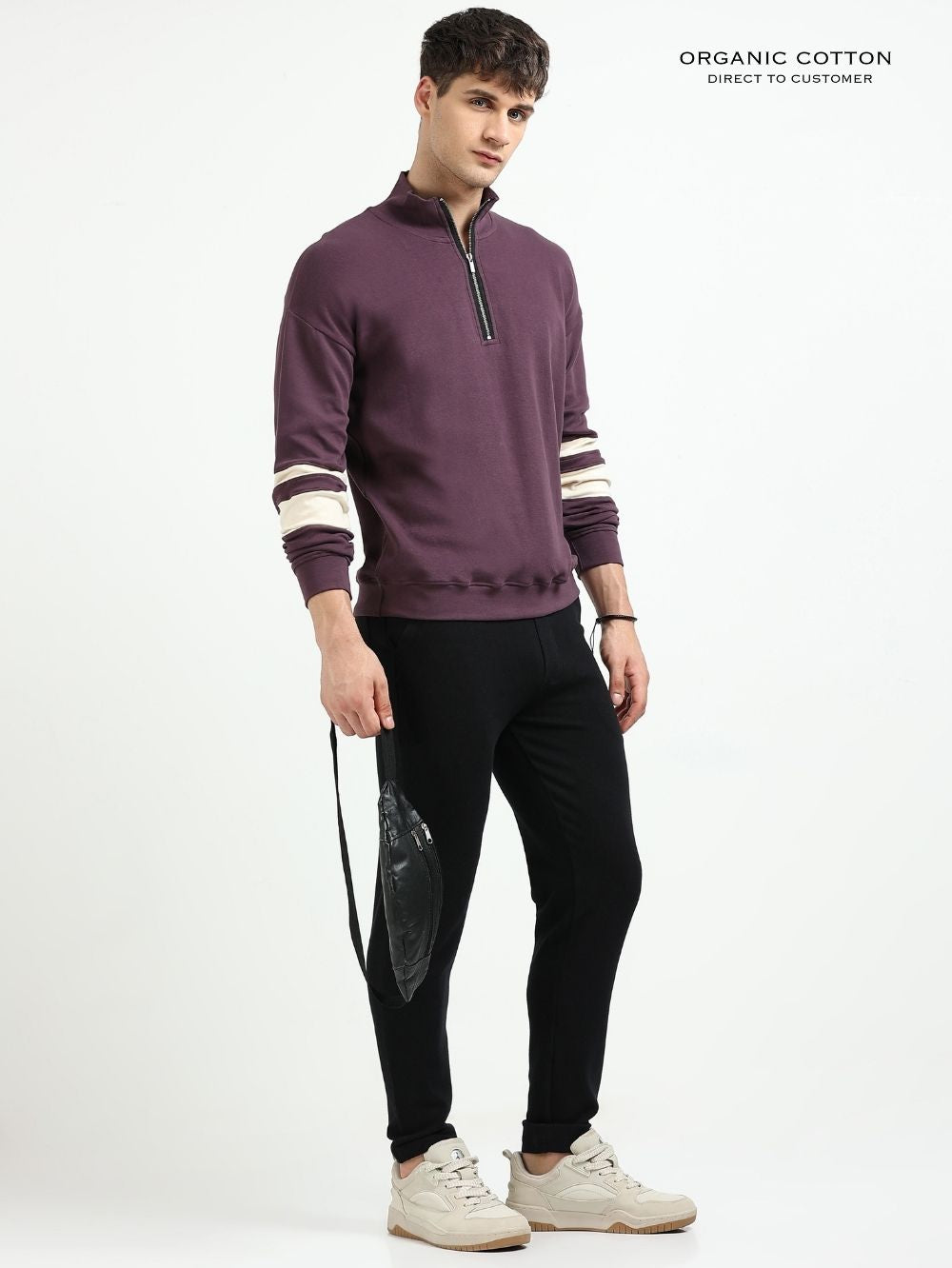 Wine A & A Mens Organic Cotton Zip-Neck Pullover
