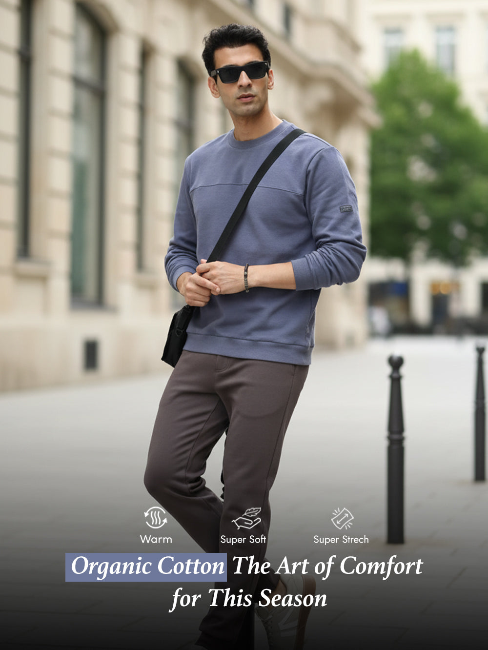 Blueish Grey A & A Mens Organic Cotton Solid Crew Neck Pullover