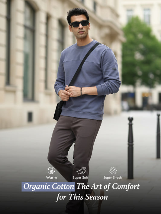 Blueish Grey A & A Mens Organic Cotton Solid Crew Neck Pullover