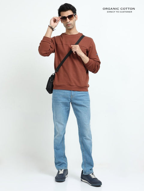 Brown A & A Mens Organic Cotton Solid Crew Neck Pullover