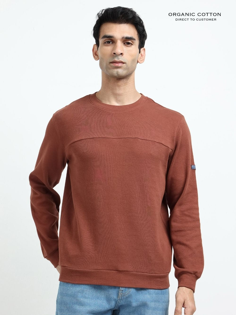 Brown A & A Mens Organic Cotton Solid Crew Neck Pullover