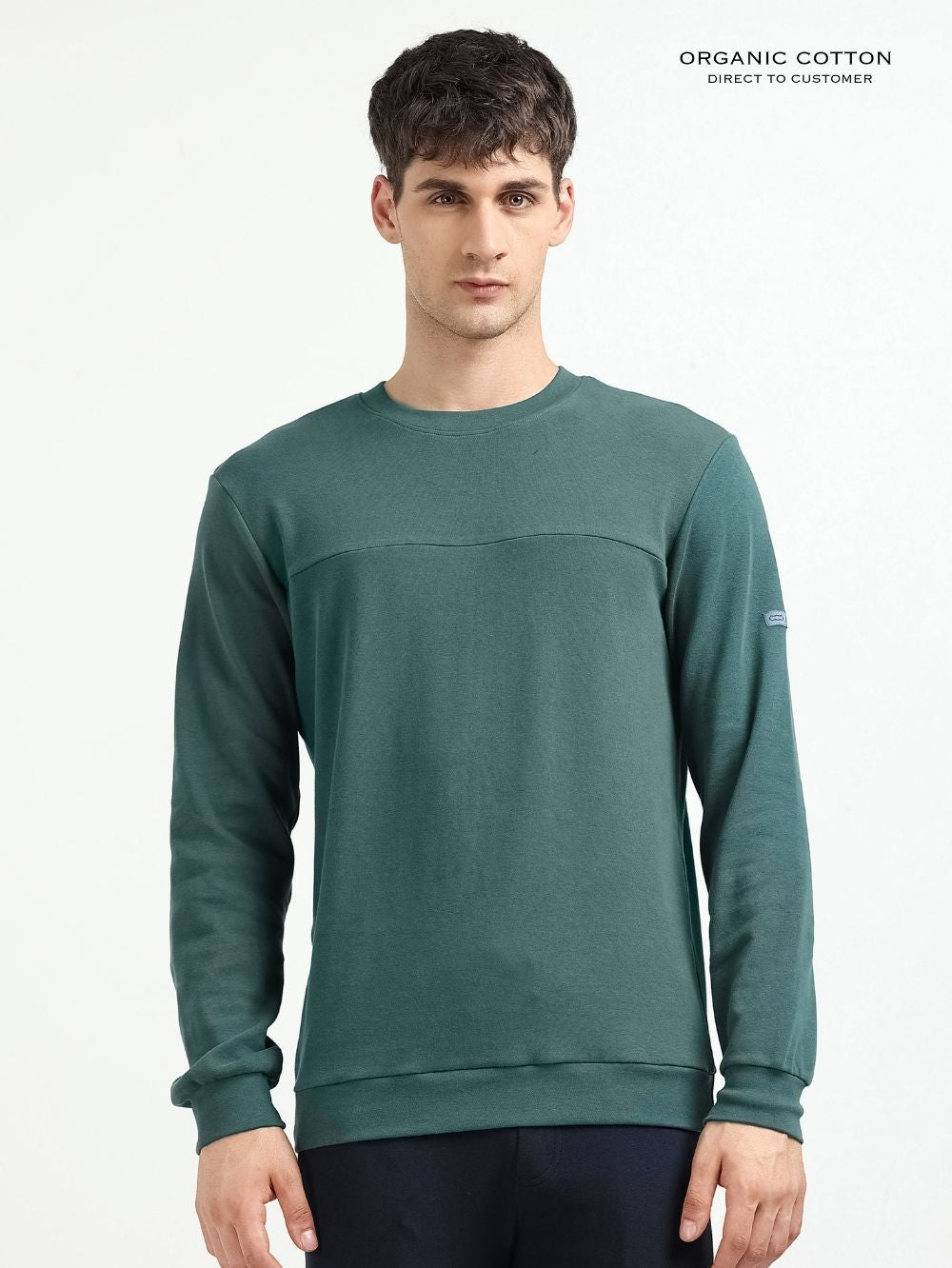 Green A & A Mens Organic Cotton Solid Crew Neck Pullover