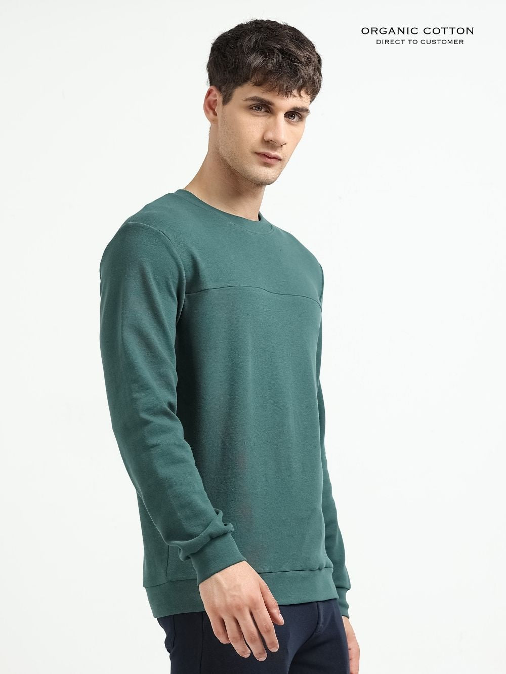Green A & A Mens Organic Cotton Solid Crew Neck Pullover