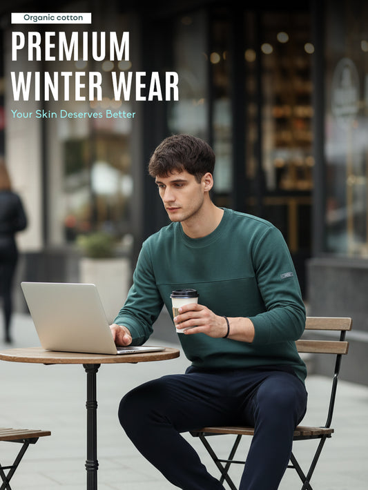 Green A & A Mens Organic Cotton Solid Crew Neck Pullover